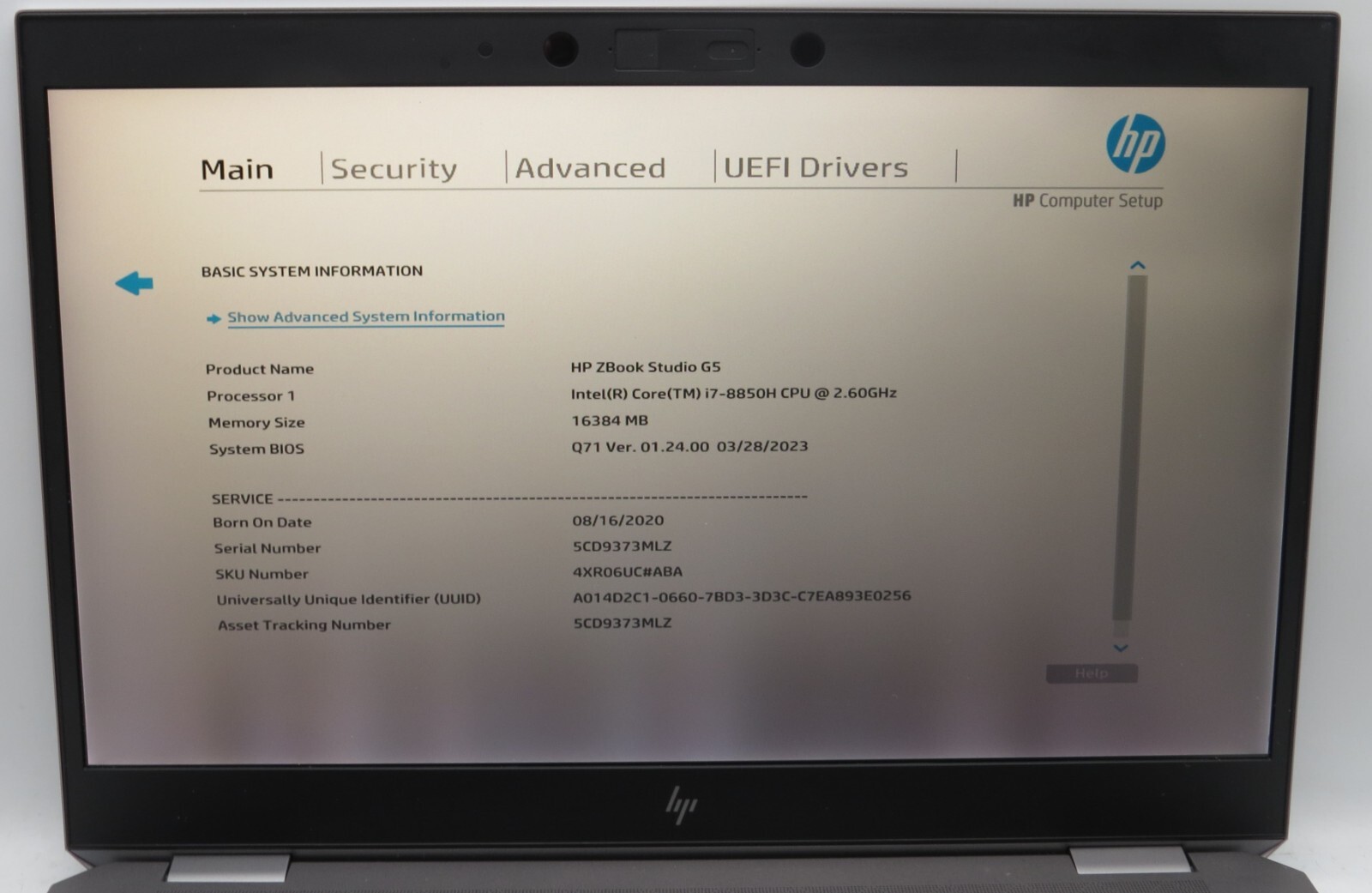 HP ZBook Studio G5 i7-8850H 16GB RAM 256GB SATA Win 11 Pro