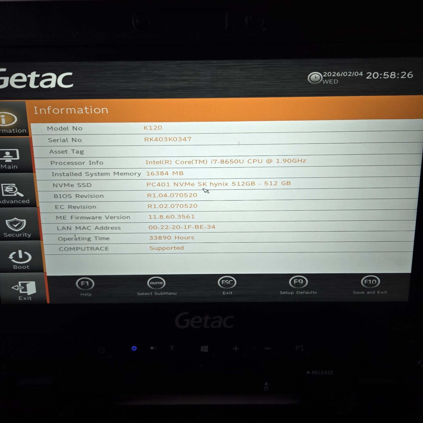 GETAC K120 Toughbook 12.5″ i7-8650U 1.80GHz 512GB SSD 16GB – 4G – GPS – Grade A-