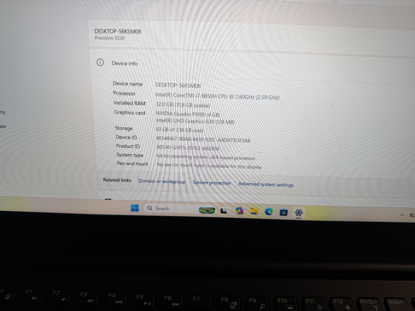 Dell Precision 7530 i7-8850H 32GB 256GB NVMe Quadro P2000 Win11P 130W Charger