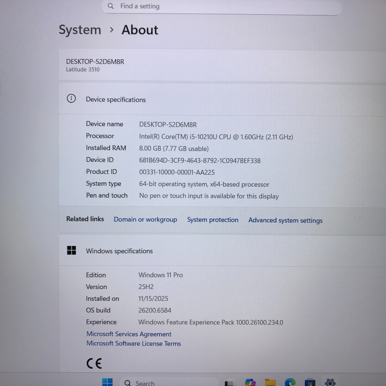 Dell Latitude 3510 Laptop i5-10210U 1.60GHz 8GB RAM 256GB SSD (Windows 11 Pro)