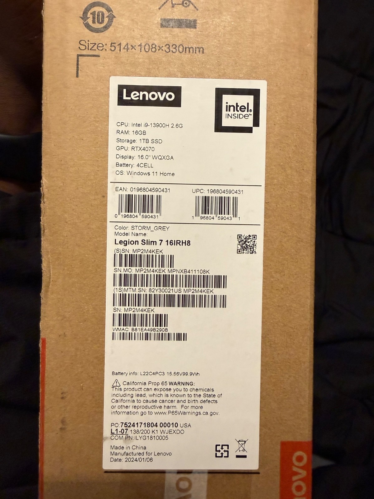 lenovo legion slim 7 16irh8 (Brand New)