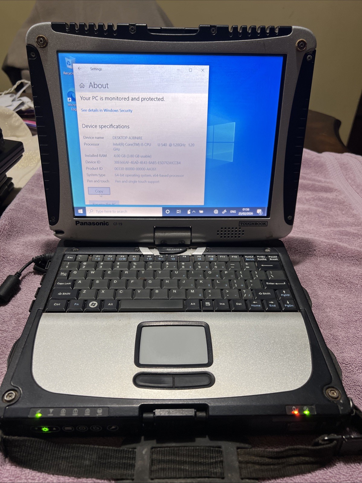 Panasonic Toughbook CF-19 Laptop Intel Core i5 Windows 10 Pro 4GB Ram 150GB HD
