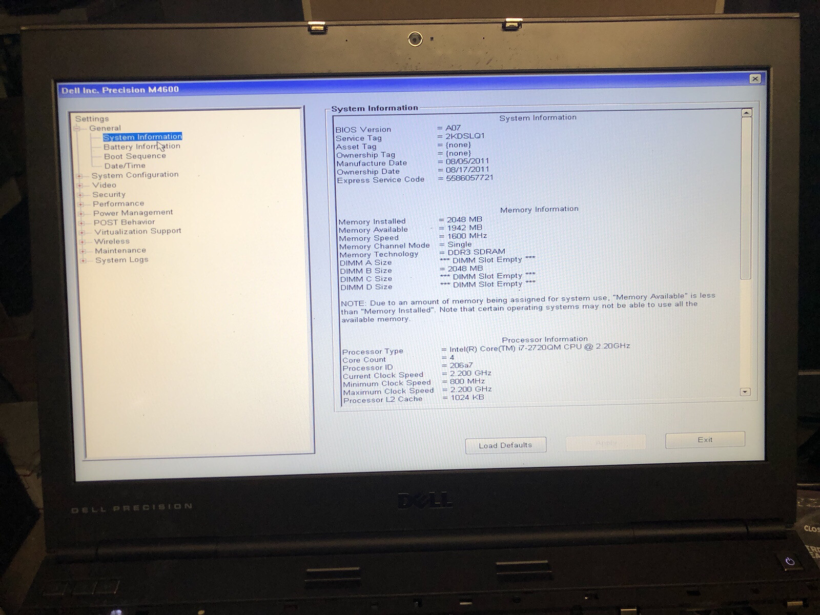 “ONLY Screen Assembly” for Dell Precision M4600 Laptop. 15.6” as pictured