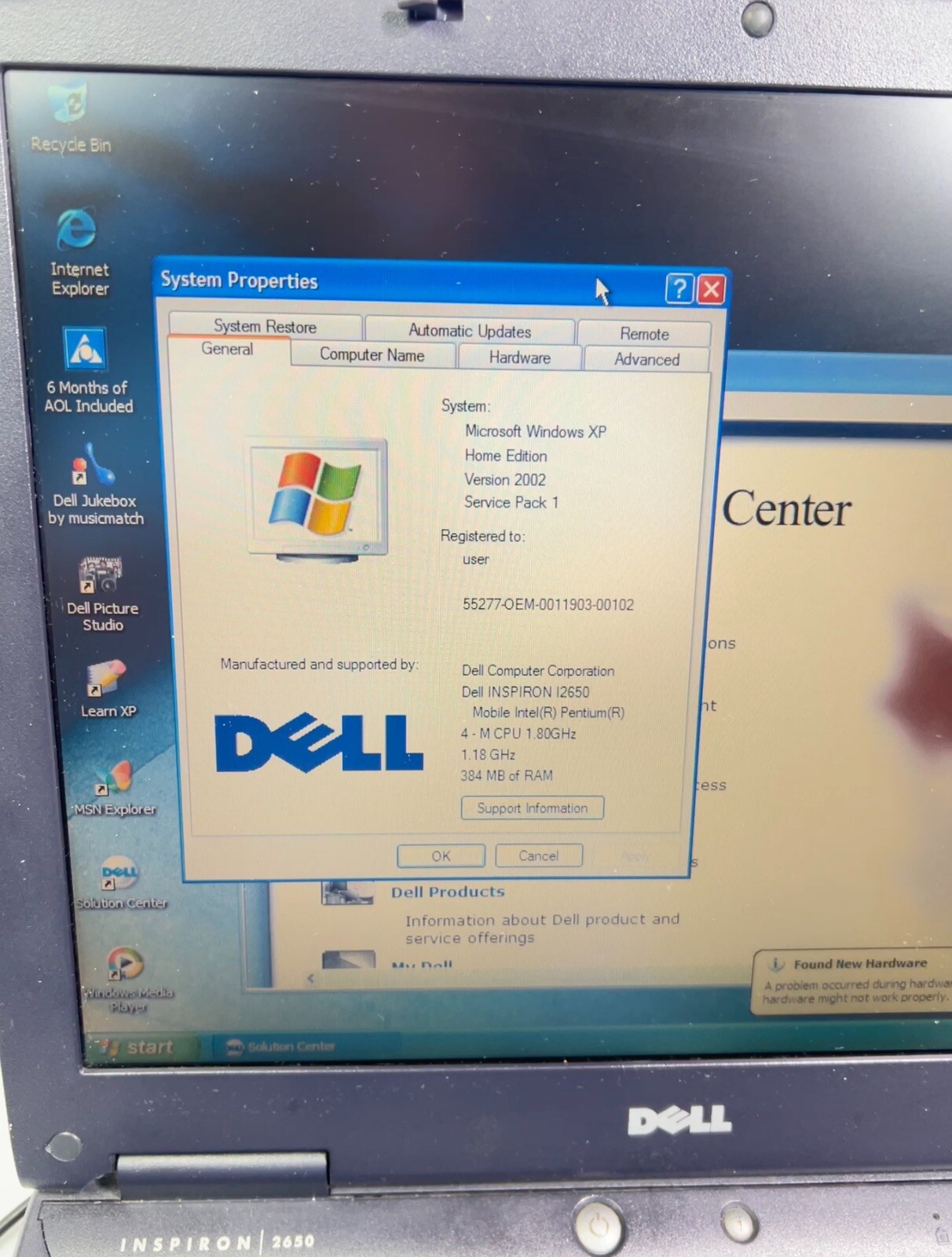 Dell Inspiron 2650 Pentium 4-M 1.8GHz 384MB Ram 30GB HDD 2002 Vintage Laptop