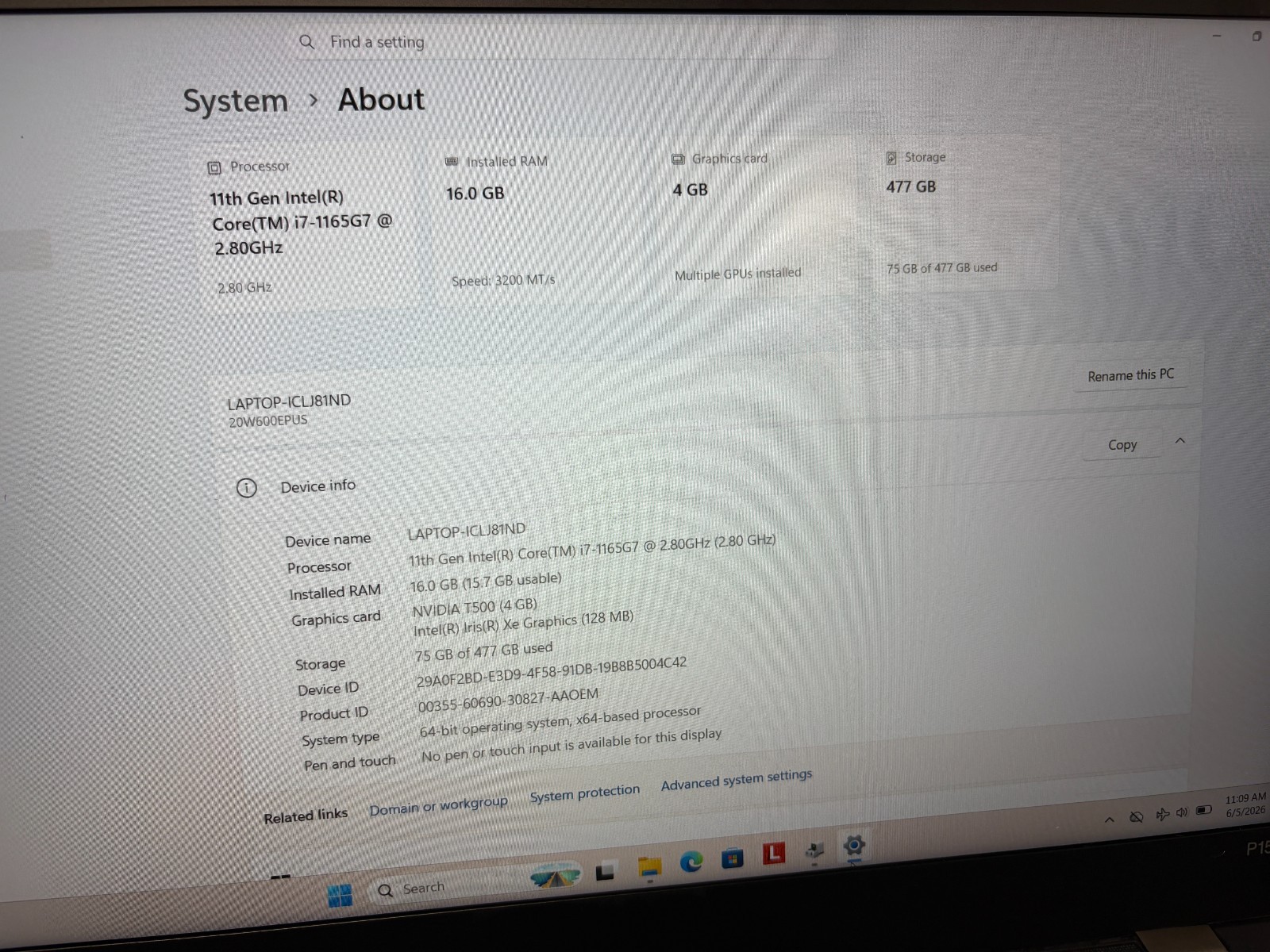 Lenovo ThinkPad P15s Gen2 I7-1165G7 16GB RAM 500GB SSD *See Condition Detail