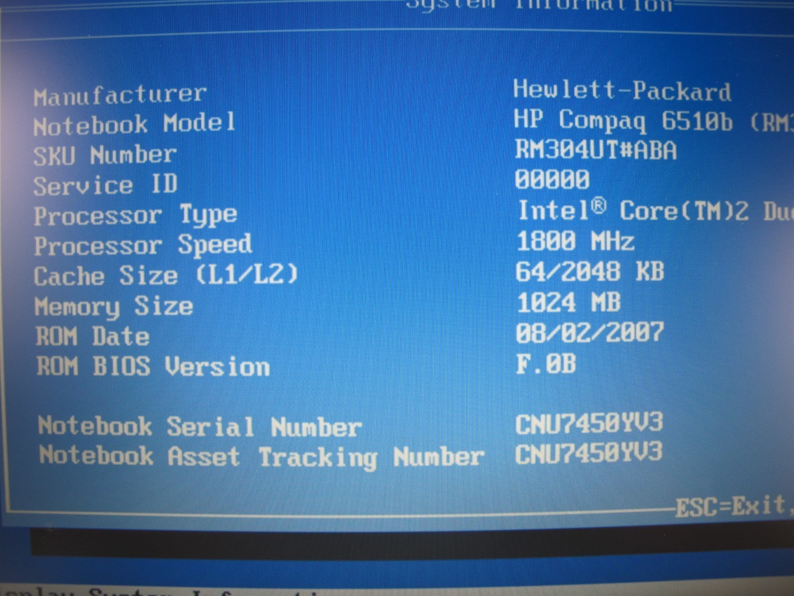 HP Compaq 6510B Laptop Core 2 Duo T7100 1.8GHz No HDD No OS