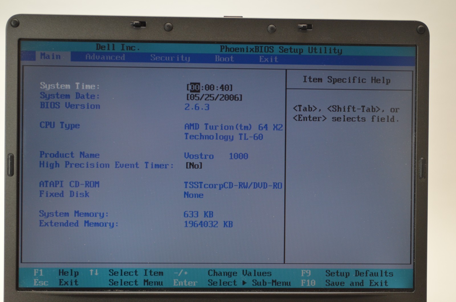 Dell Vostro 1000 15.6″ Laptop AMD Turion 64 X2 1.6GHz 2GB RAM No HDD/OS