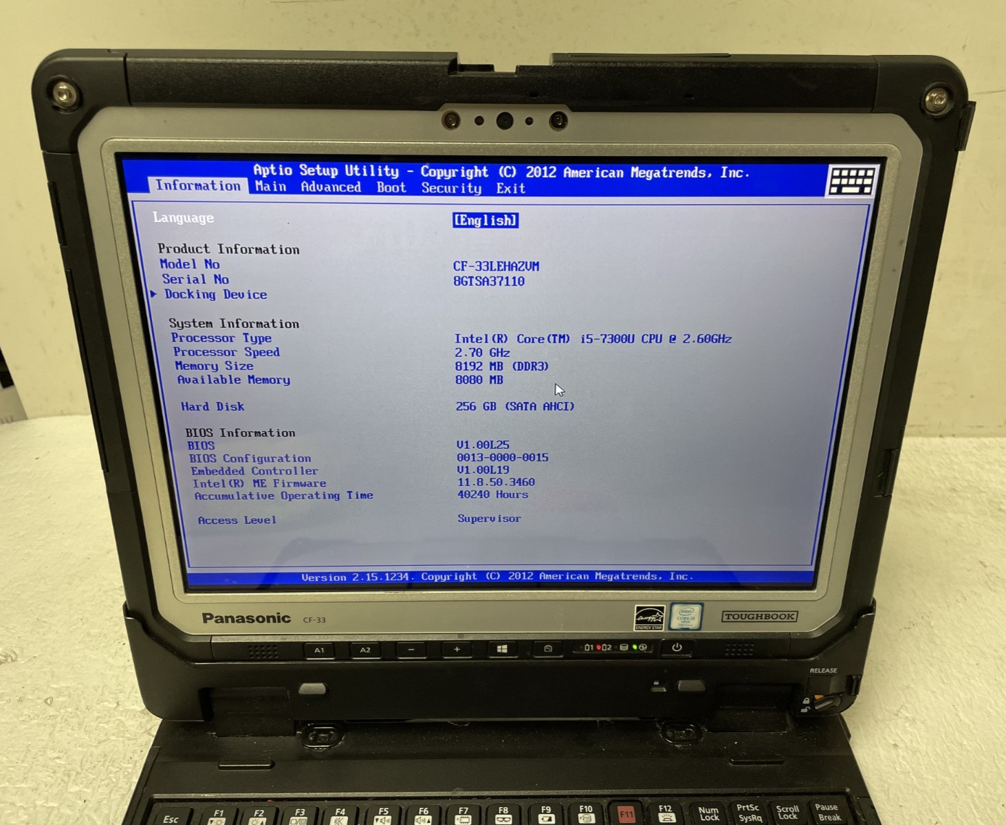 Panasonic ToughBook CF-33 i5-7300U 2.60GHz 8GB RAM 256GB SSD 2Battery No OS READ
