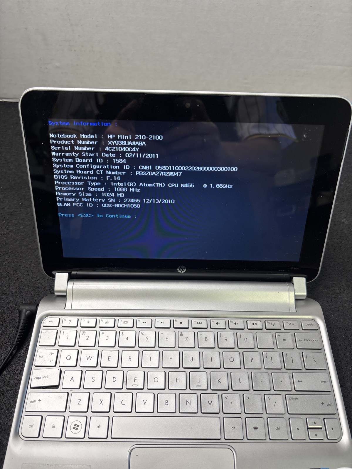 Hp Mini 210-2170NR Intel Atom N455 1.66GHz 1GB Memory