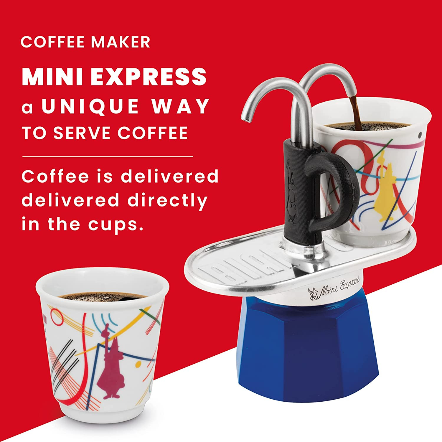 – Mini Express Kandinsky: Moka Set Includes Coffee Maker 2-Cups (2.8 Oz) + 2 Sho