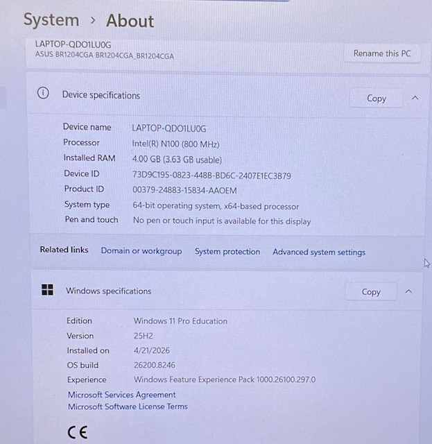 Asus Expertbook BR1204CG 128GB Windows 11 Pro Education Laptop