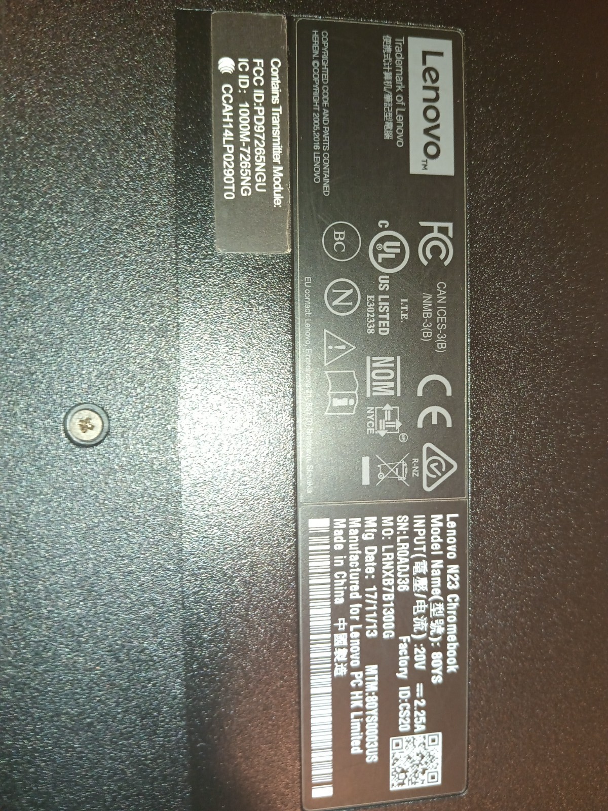 Lenovo N23 Chromebook Intel Celeron 1.60 GHz 4GB Ram 16GB with Charger