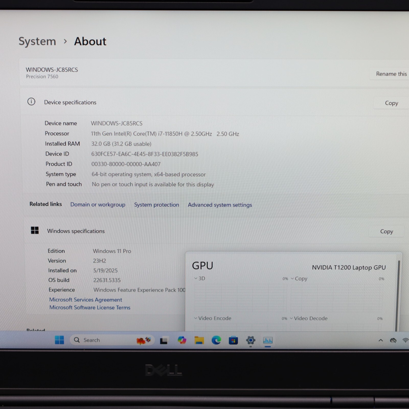 Dell Precision 7560 15.6″ i7-11850H 32GB RAM 512GB SSD Nvidia T1200 Grade B