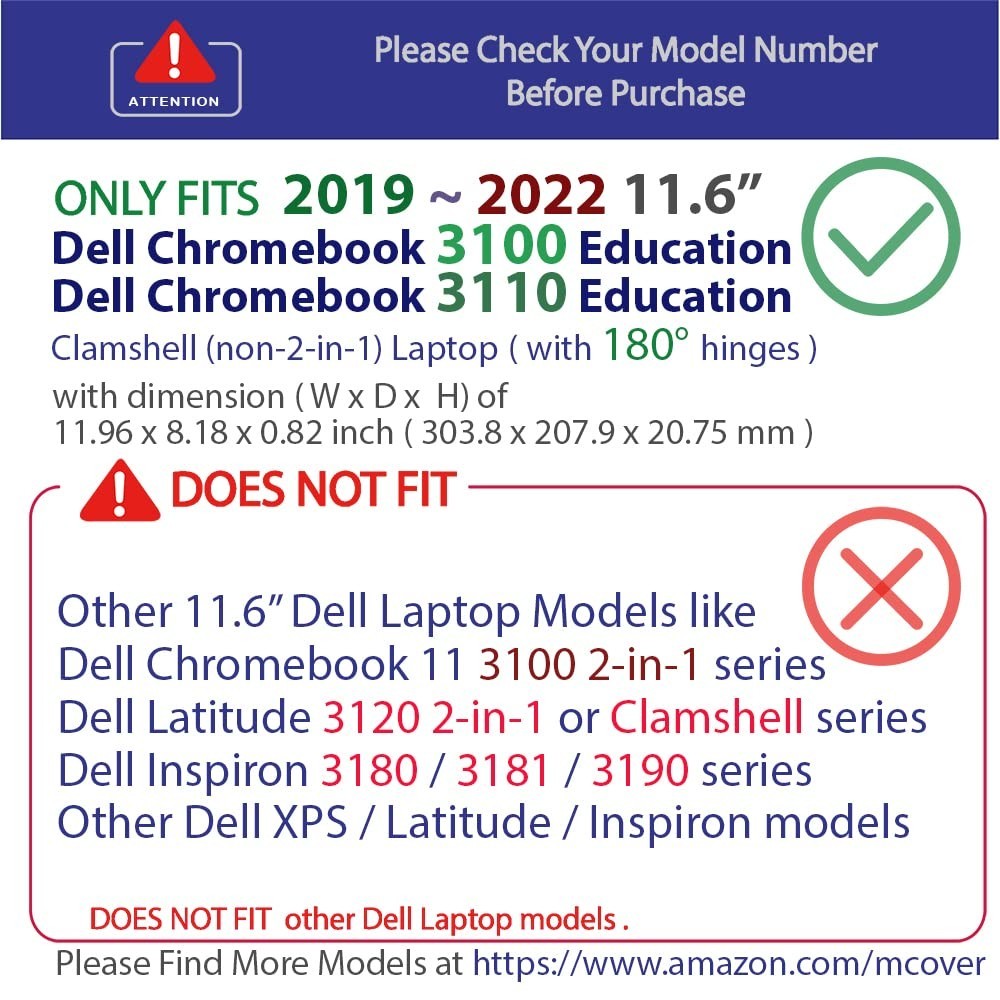 11.6″ Dell Chromebook 3100/3110 Clamshell Case – 180° Hinge, Black, Education Us