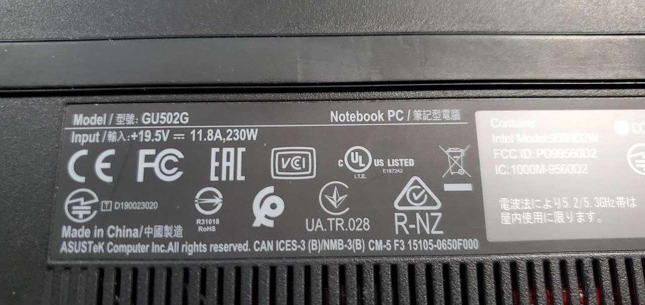 Asus ROG Zephyrus M GU502G Laptop i7-9th Gen No SSD/RAM/AC/Doesn’t Boot