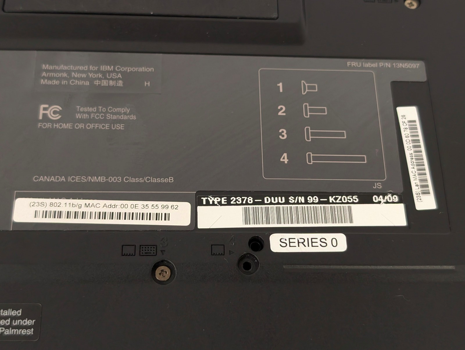 IBM ThinkPad T42 laptop; for parts or repair; 4 beeps 4 times; not powering on
