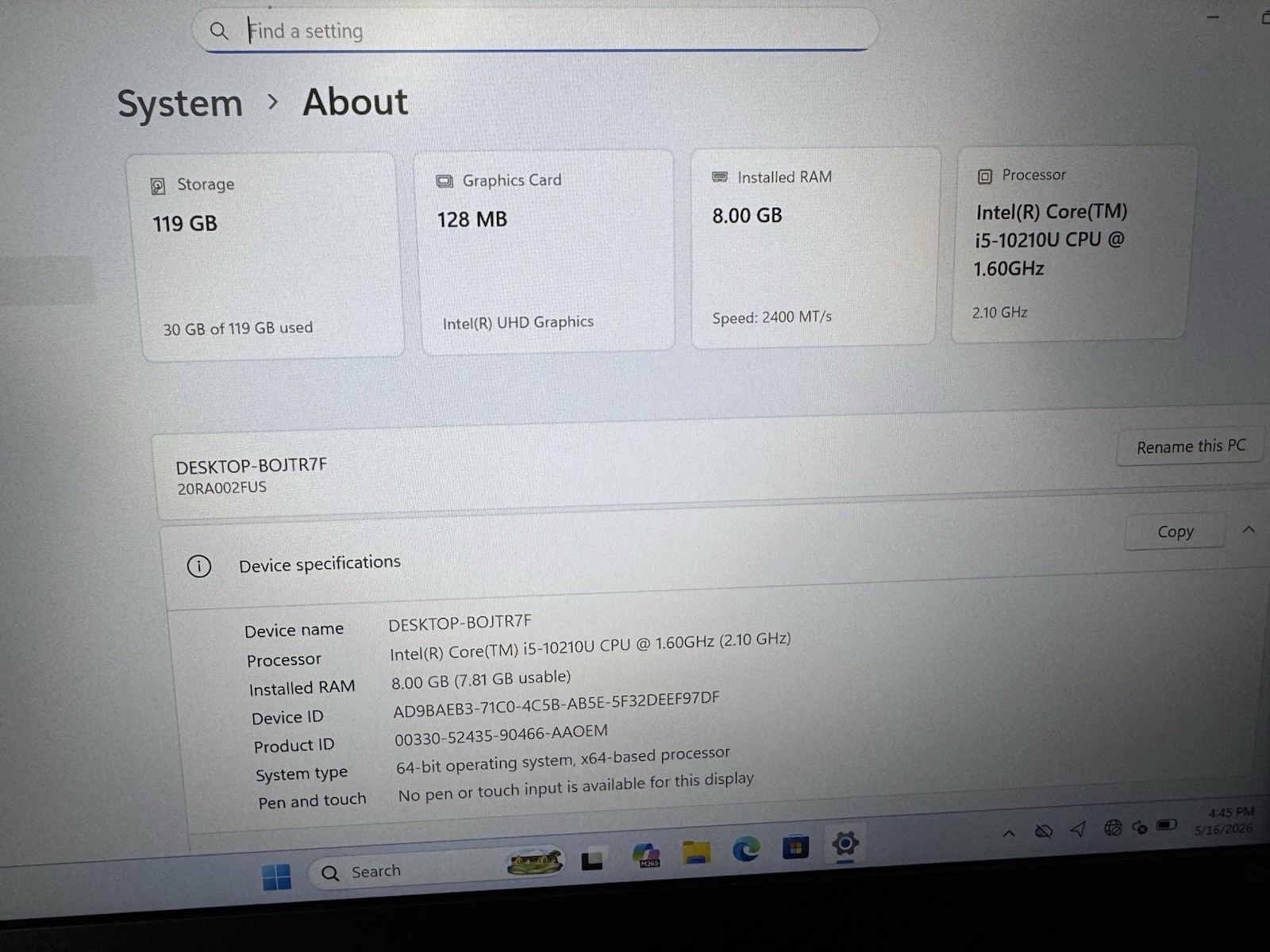 Lenovo ThinkPad E14 Gen 1 14″ FHD i5-10210U 8GB RAM 128GB SSD Win 11 Pro 64-bit