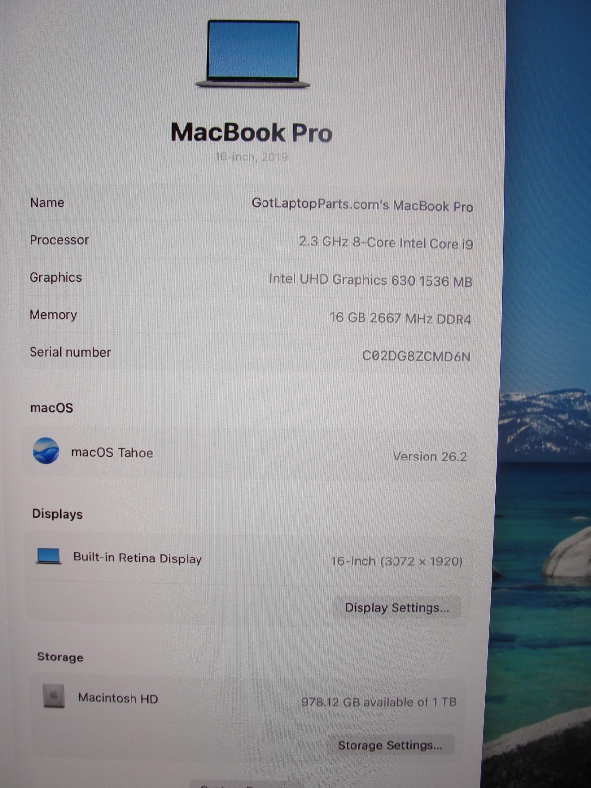Apple MacBook Pro 16″ A2141 MVVM2LL/A i9-9880H 16GB/1TB SSD AMD Radeon Pro 5500M