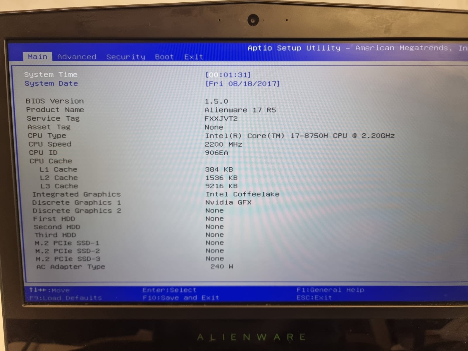 Alienware 17 R5 i7-8750H 16 GB RAM 256GB SSD /GTX 1060 / Fan issue / Read pls