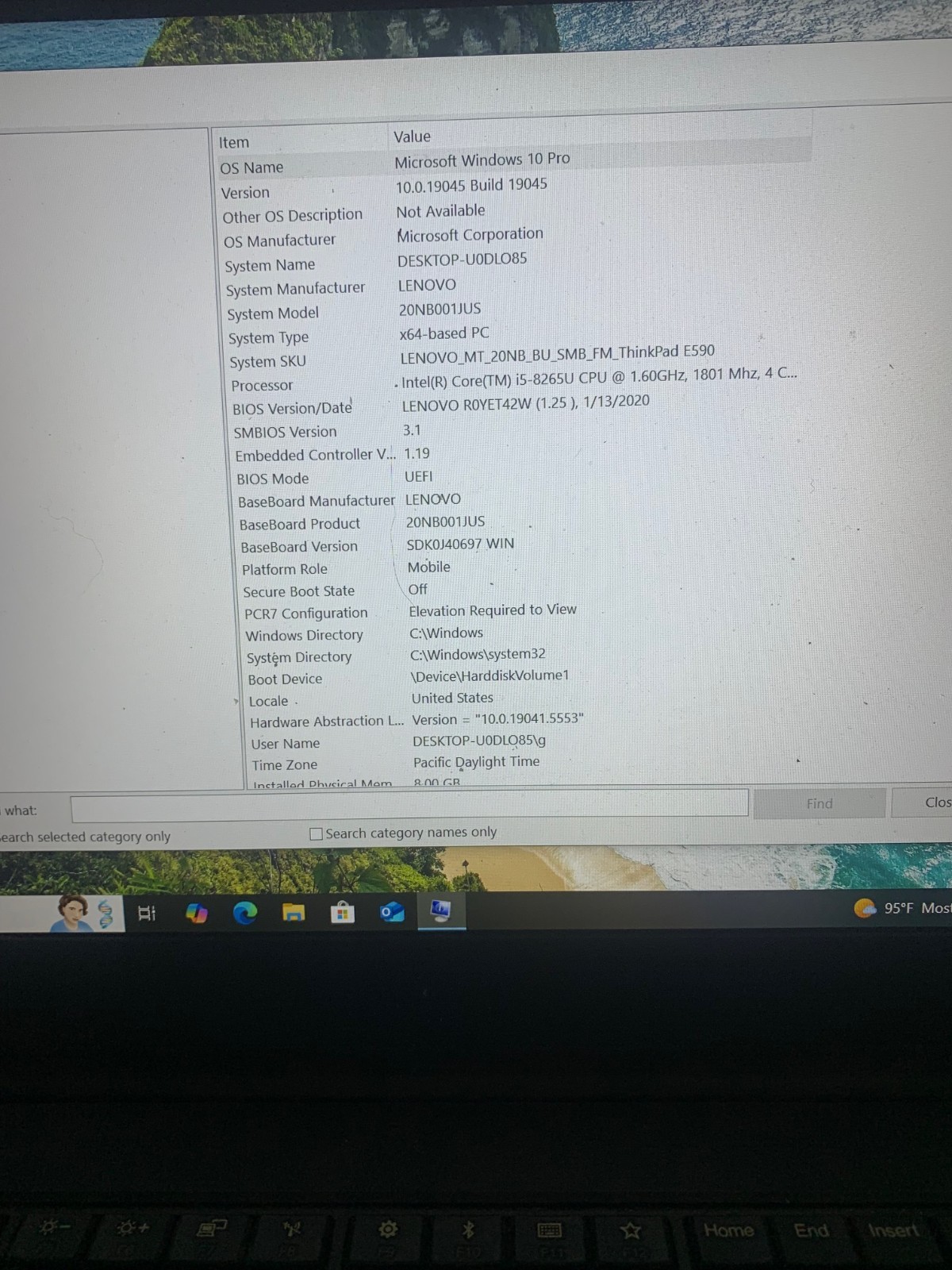 Lenovo ThinkPad E590 Intel Core i5-8265U 8GB RAM 256GB SSD Windows 10 Pro