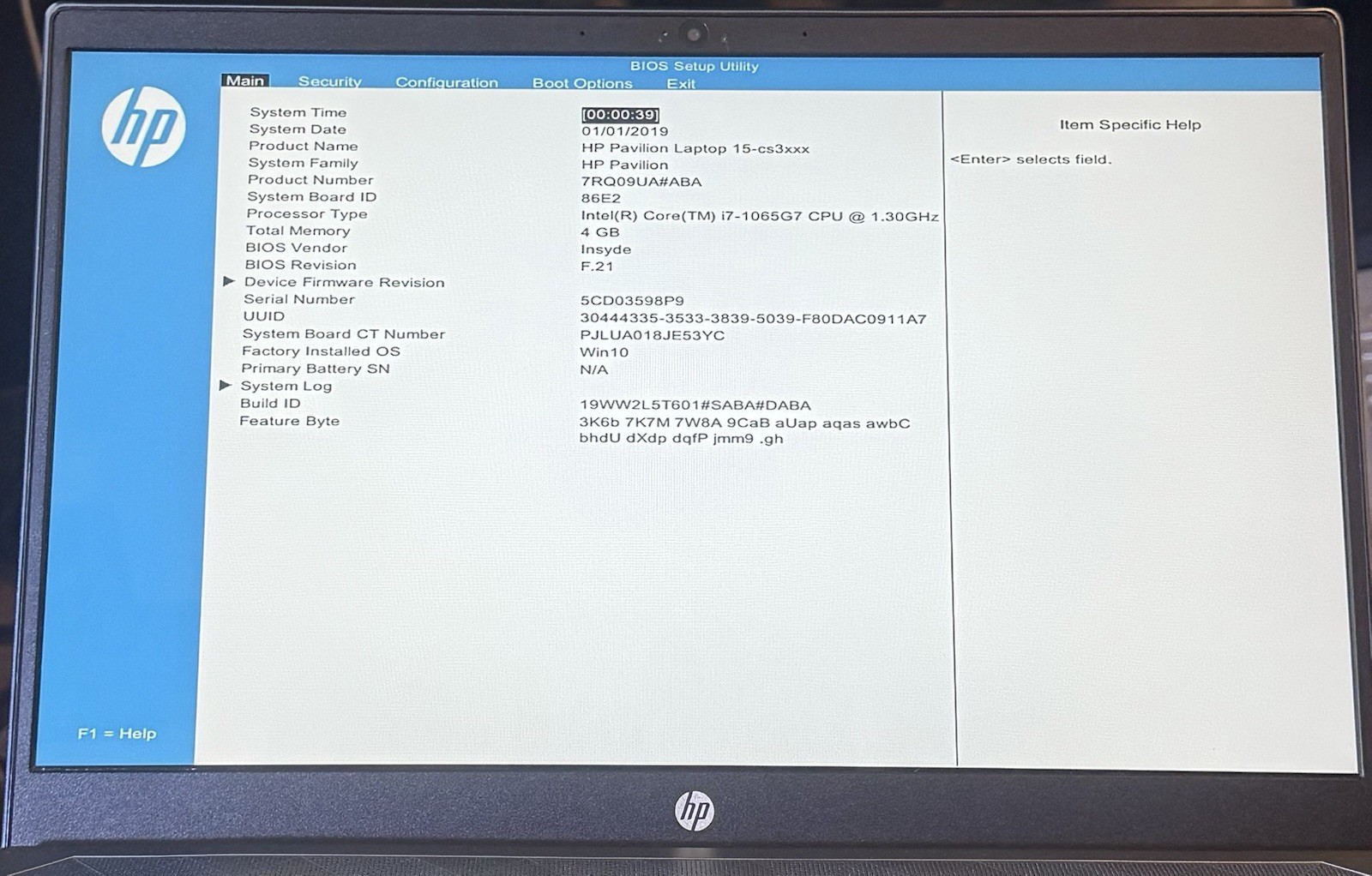 HP Pavilion 15-CS3073CL 15.6″ FHD Touch I7-1065G7 4GB RAM MX250 READ