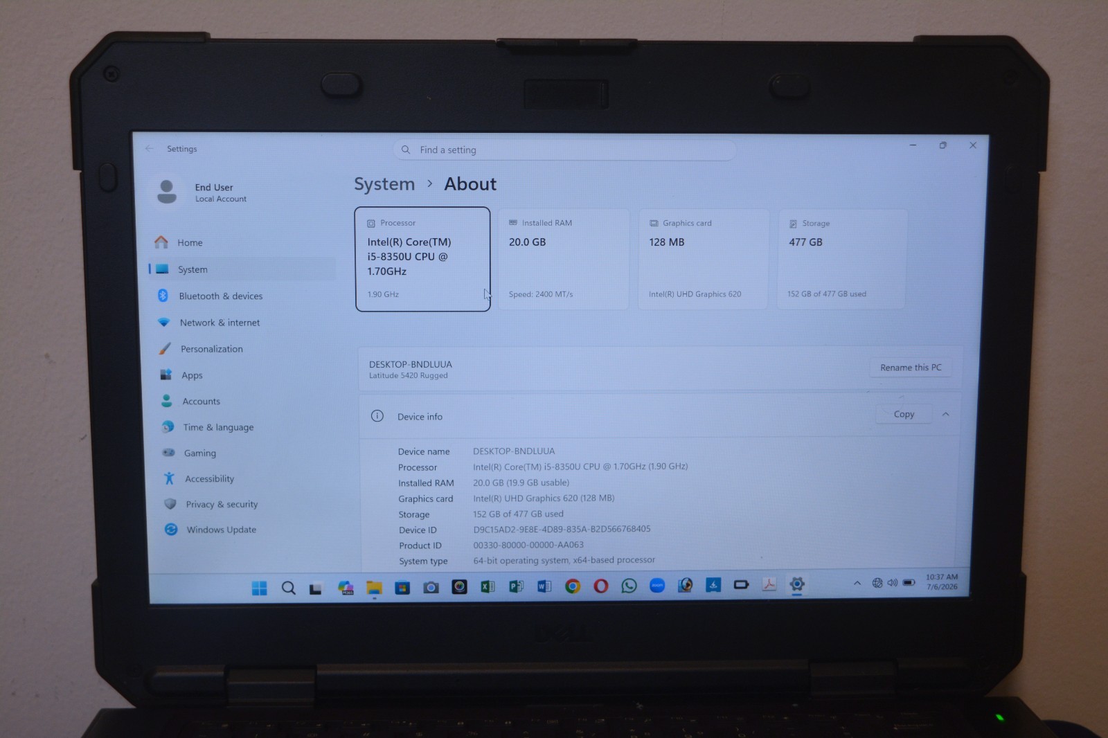 Dell Latitude 5420 Rugged 14″ FullHD i5-8350U 20GB RAM 512GB SSD Win11Pro