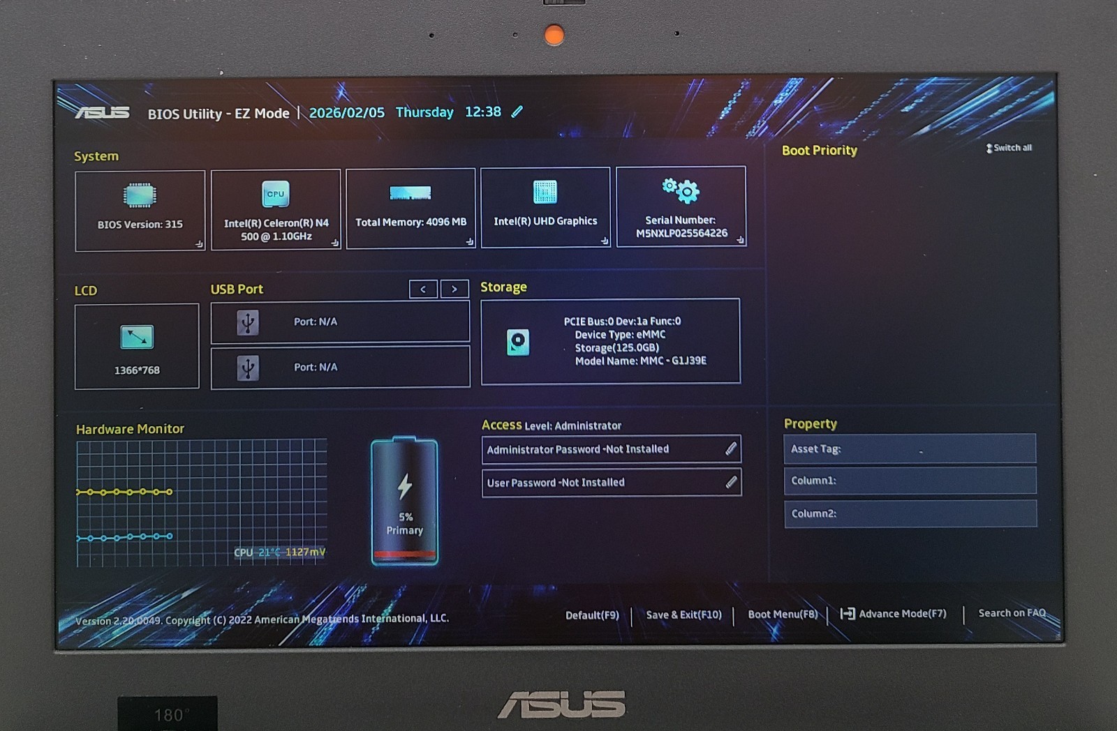 ASUS BR1100CK 11.6″ Laptop Intel N4500 4GB RAM 128GB eMMC NO OS (FL)