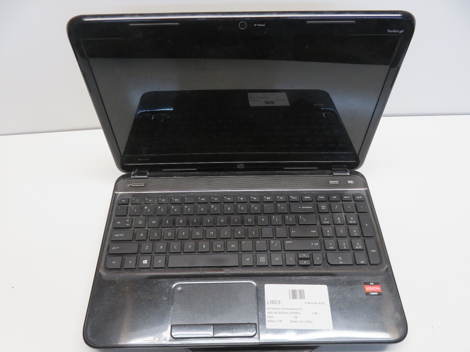 HP Pavilion G6-2228nr AMD A6-4400M 2700MHz 4 GB NO HDD No Batt