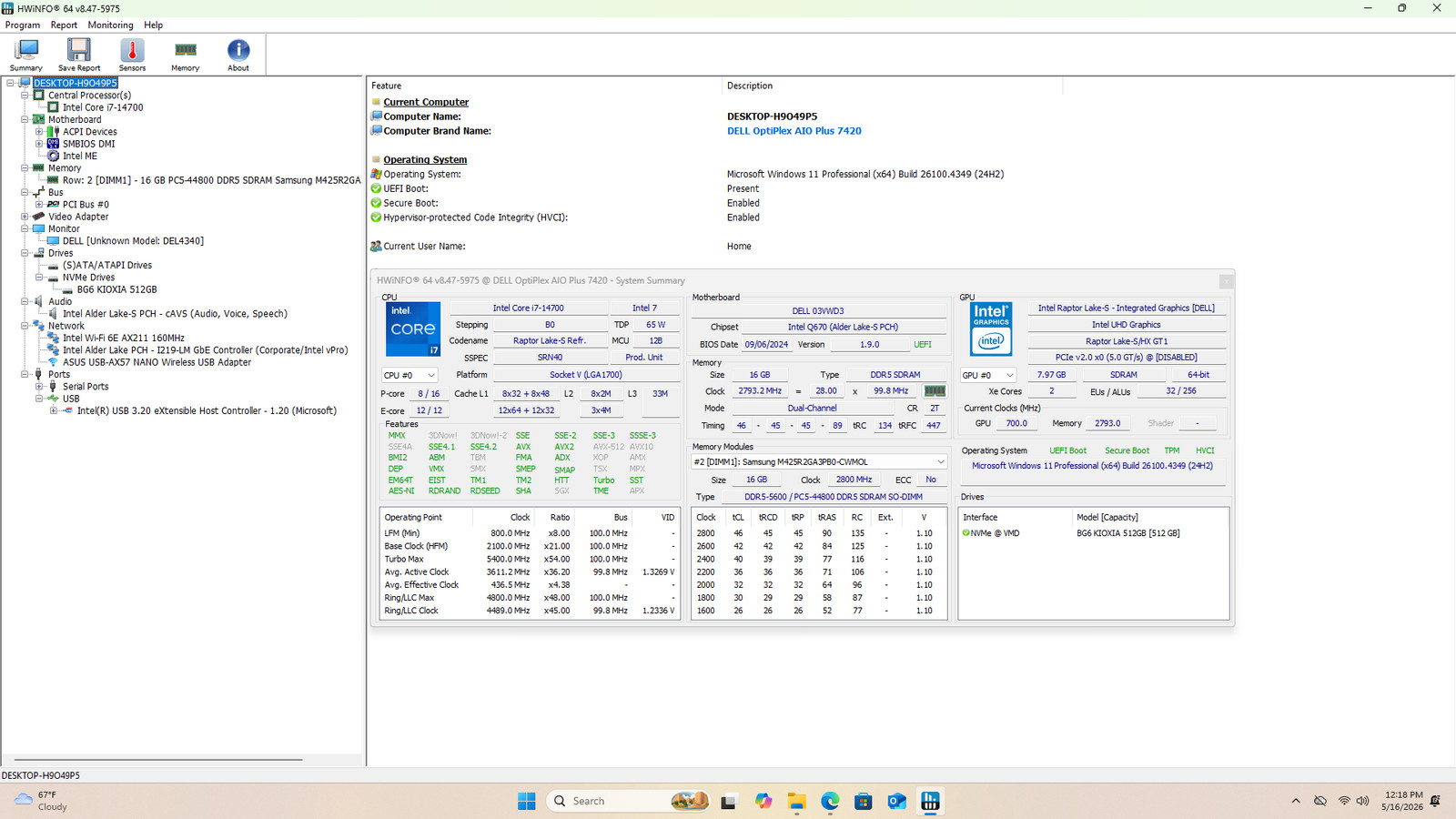 Dell OptiPlex 7420 AIO Plus 23.4″ FHD, i7-14700, 16GB DDR5, 512GB SSD *Pls READ*