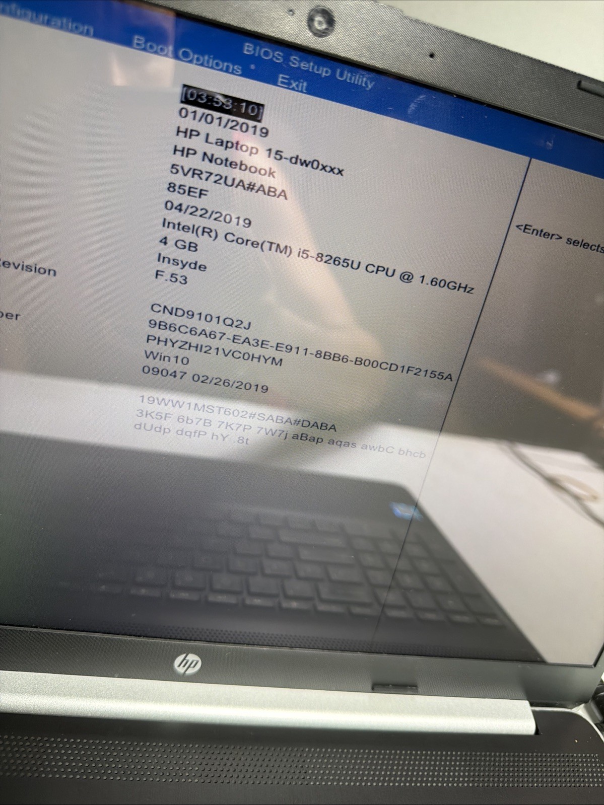 Hp Laptop 15-DW0xxx 15″ Laptop i5-8265U 4gb Ram No Drives Boots Bios No P/S