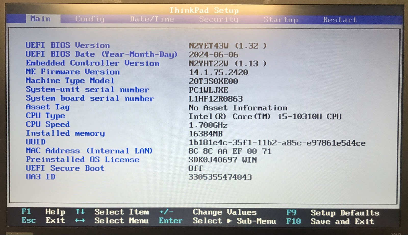 Lenovo ThinkPad X13 Gen 1 13.3″ i5-10310U 16GB RAM, No Storage, Boots to BIOS