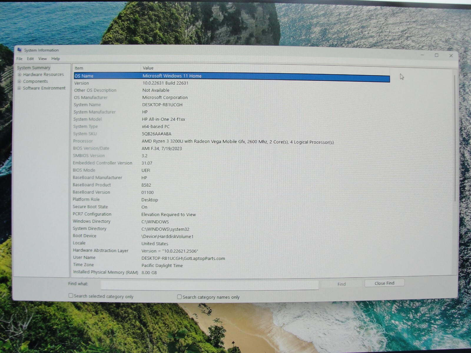 HP AIO 24-F1047C 24” TOUCH FHDAMD Ryzen 3 3200U 2.6GHz 8GB 1TB HDD + Charger