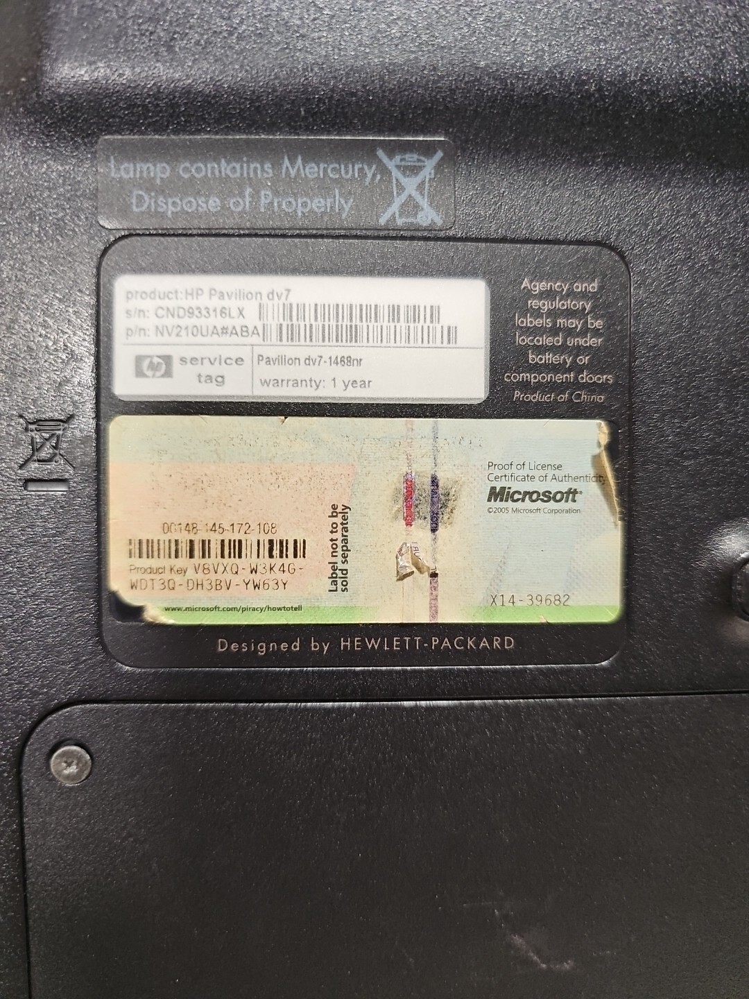 HP PAVILLION dv7-1260us. PARTS OR REPAIR. 17” SCREEN.