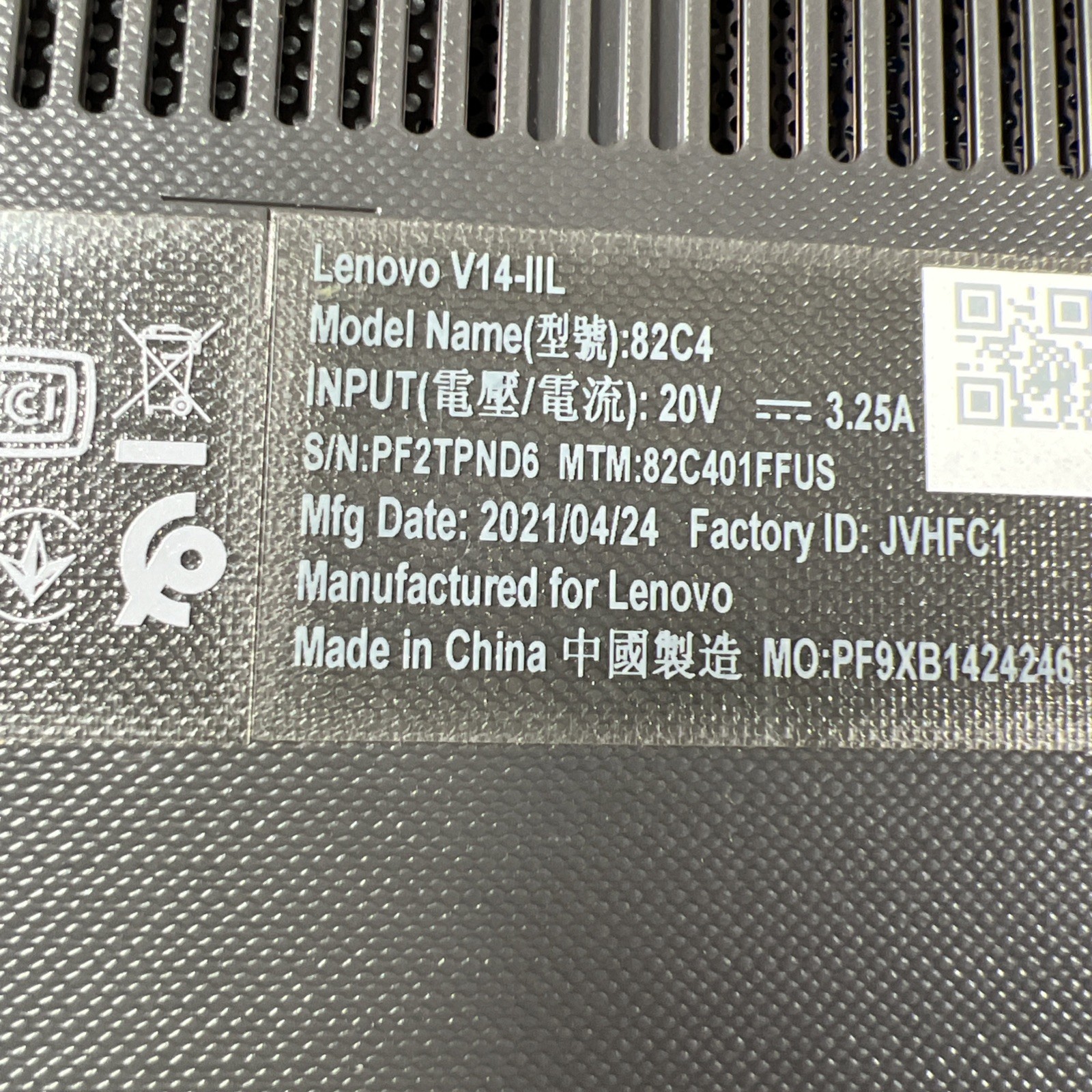 LENOVO V14-IIL INTEL CORE I3 10TH GEN 4GB RAM **UNTESTED **NO HD/ NO CADDIE