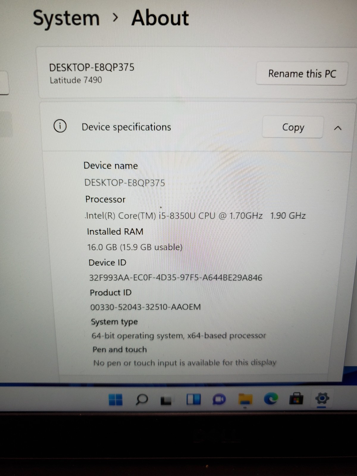 Dell Latitude 7490 14″ Laptop i5-8350U 1.70GHz 16GB RAM 256GB SSD Win11 #69