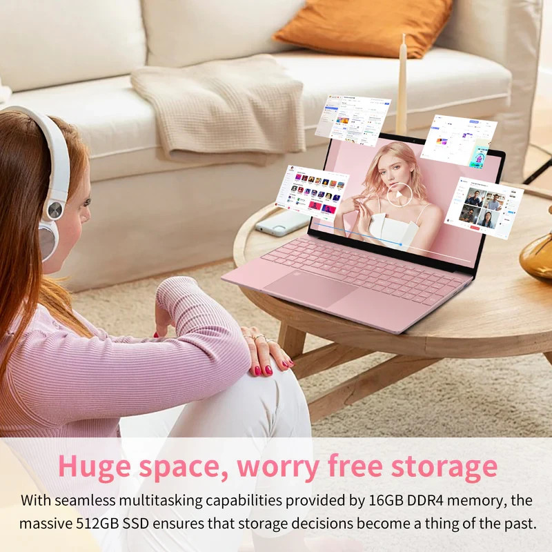 Auusda 15.6″/14.1″ Pink Intel 16GB 512GB Win11/10/Linux/Android/GoogleTV Office*