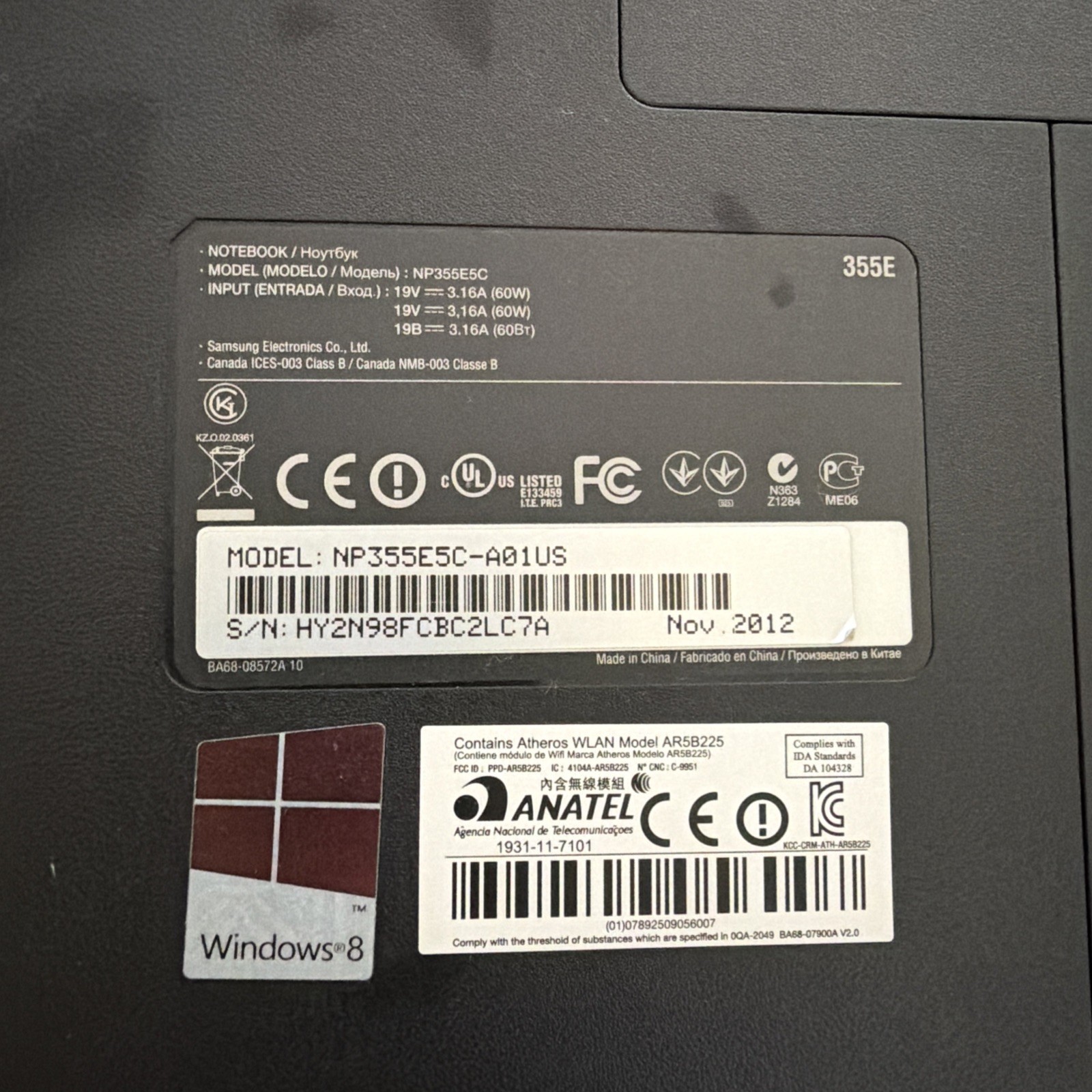 Samsung NP355E5C 355E LAPTOP 4GBRAM 500GBHD Works As It Should. Reset To Factory