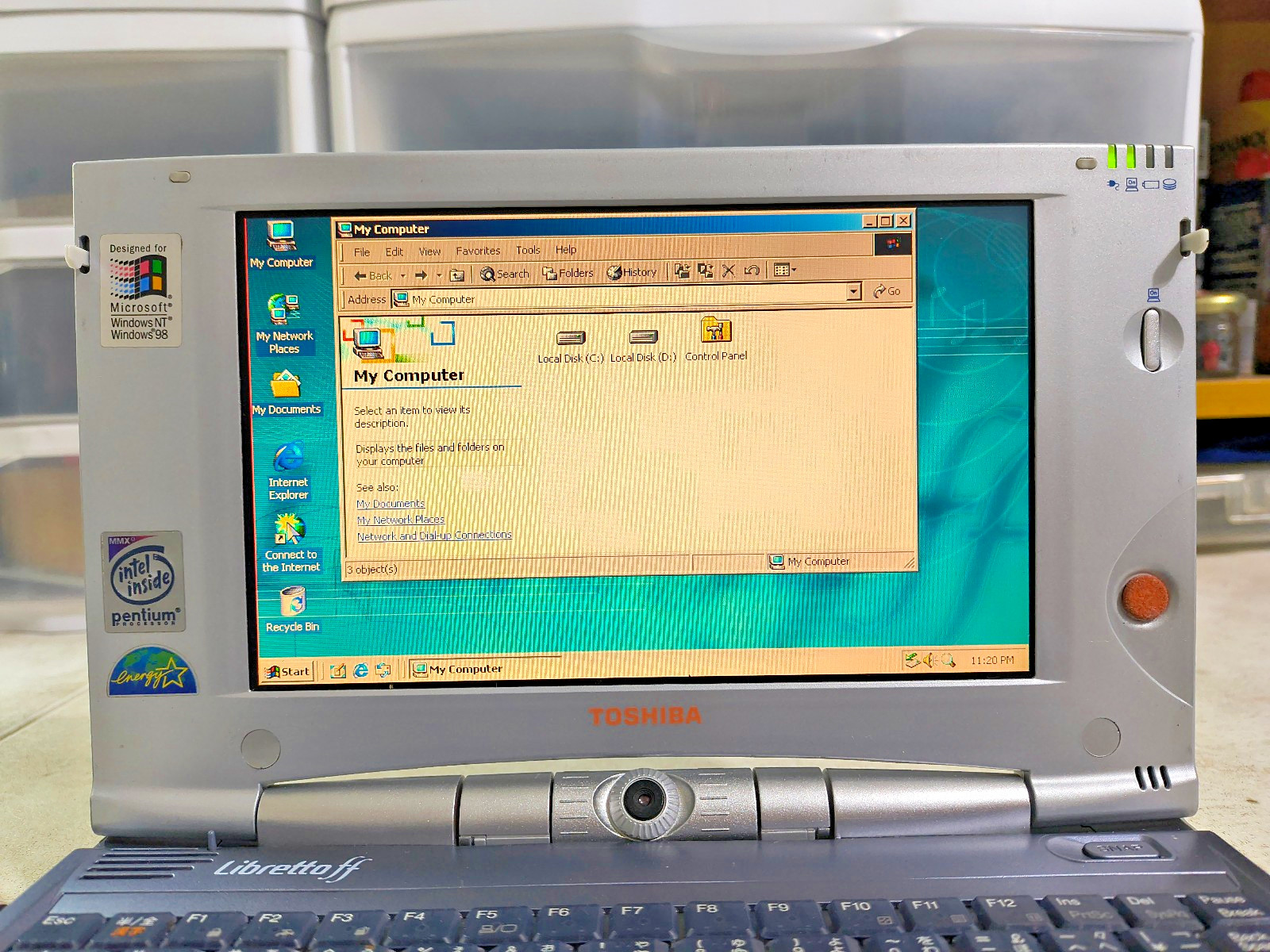 Toshiba Libretto ff1100v Intel P266MHz 96MB, 100GB HD Win2K CD-ROM Floppy RARE