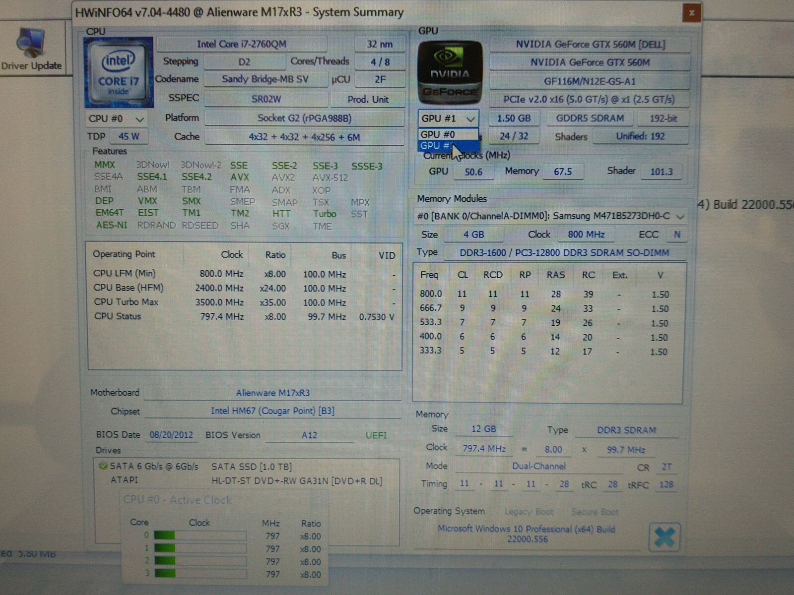 Dell Alienware M17xR3 17.3” i7-2760QM 2.4ghz 12gb ram 1TB Charger*READ CYC46R1