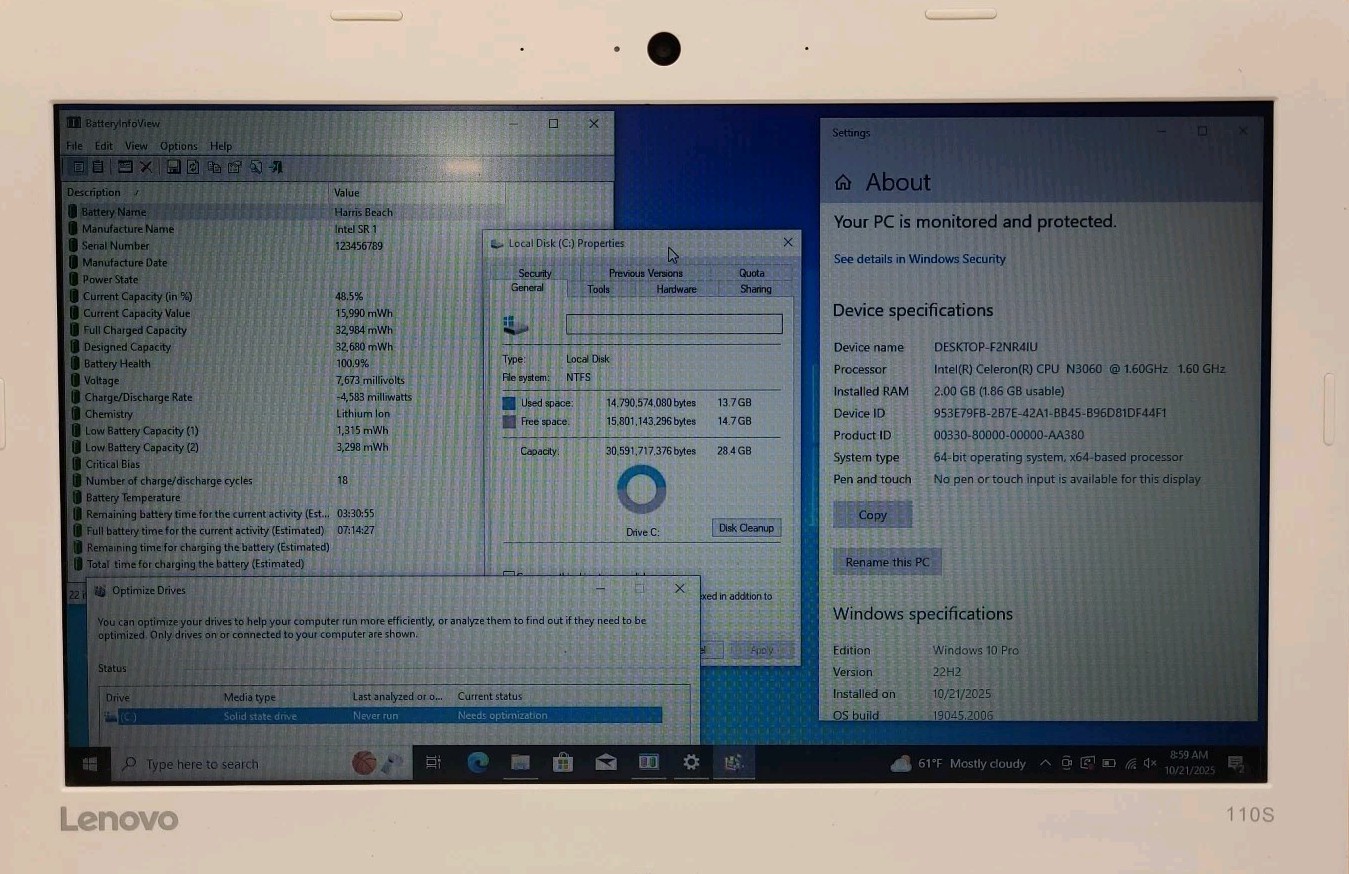 Lenovo IdeaPad 110S, Intel Celeron N3060 @ 1.6GHz, 2GB RAM, 32GB SSD, W10P