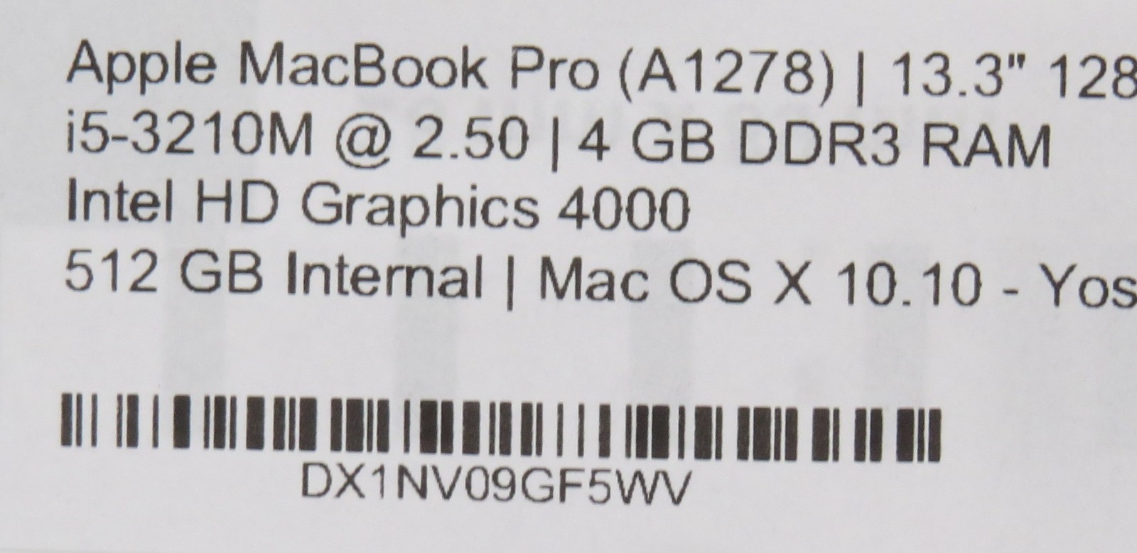 Apple MacBook Pro A1278 | i5-3210M @ 2.5GHz | 4GB DDR3 | HD 4000 | 13.3″ Display