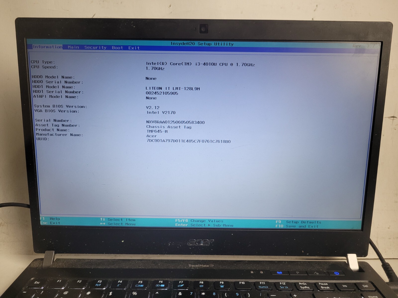 Acer Travel Mate P645 w/i3-4010U, 4GB RAM, 128GB SSD, 14″ Laptop for Parts #1471