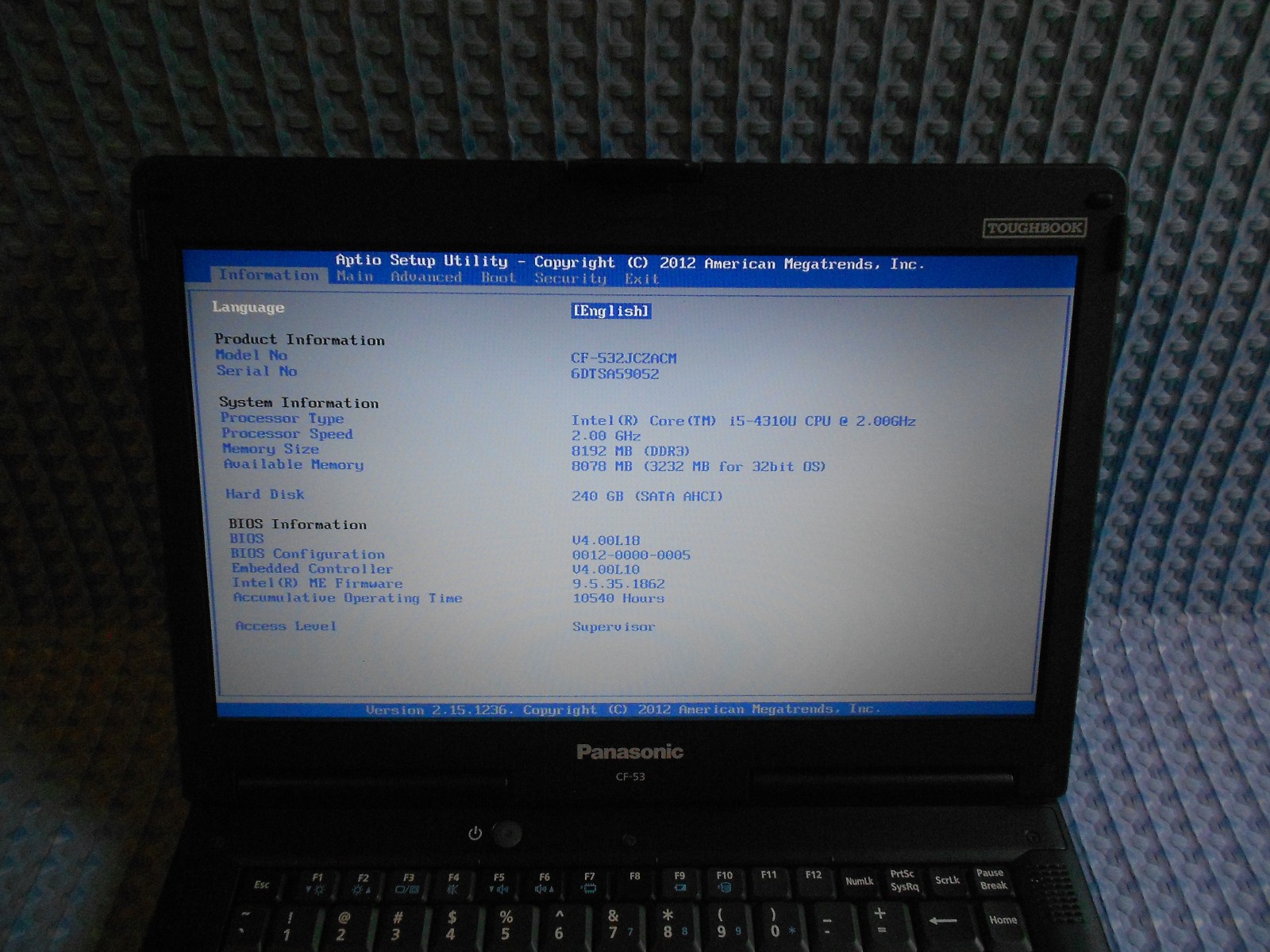 Panasonic CF-53 Tough Book I5 2.00 GHz CPU 8 GB RAM 240 GB SSD Windows 11 Pro