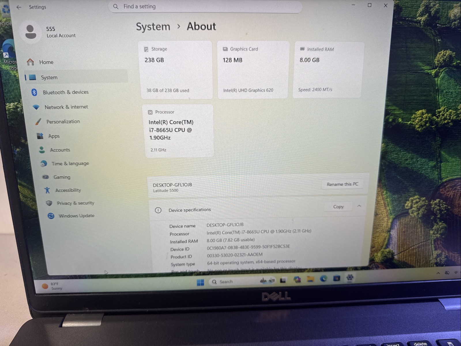 Dell Latitude 5500 15.6″ i7-8665U 8GB RAM 256GB SSD Win11 Pro