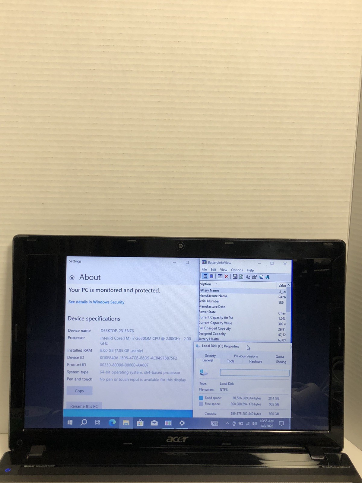 Acer Aspire 5750 Core i7-2630QM 8GB 1TB HDD *read*