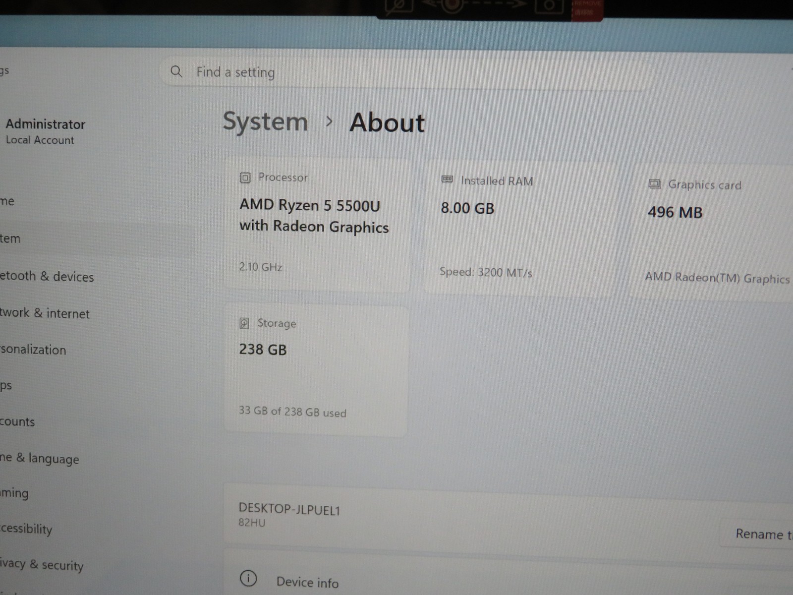 Ideapad Flex 5 14ALC05 AMD RYZEN 5 5500U 2.1GHz 8GB RAM 256GB SSD