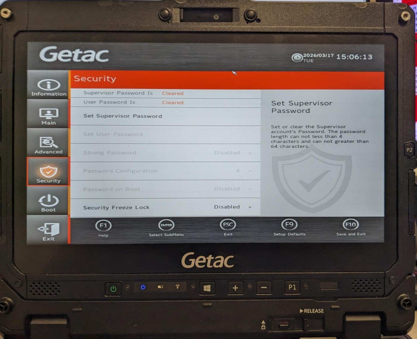 GETAC K120 i5-8250U @ 1.60GHz, 16GB RAM, NO HDD/OS