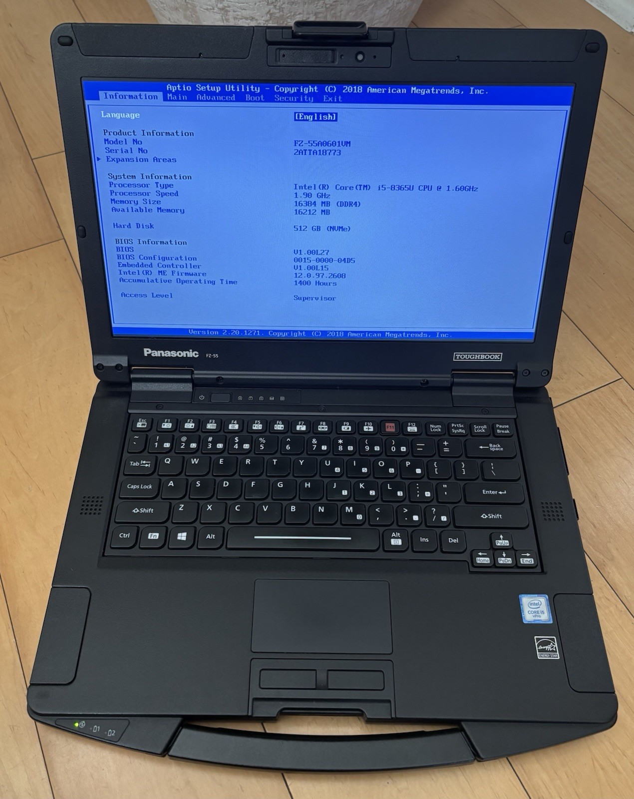 PANASONIC FZ-55 Toughbook Laptop i5 8365U 16GB 512GB 1.60GHz Win 11 p 1400 Hours