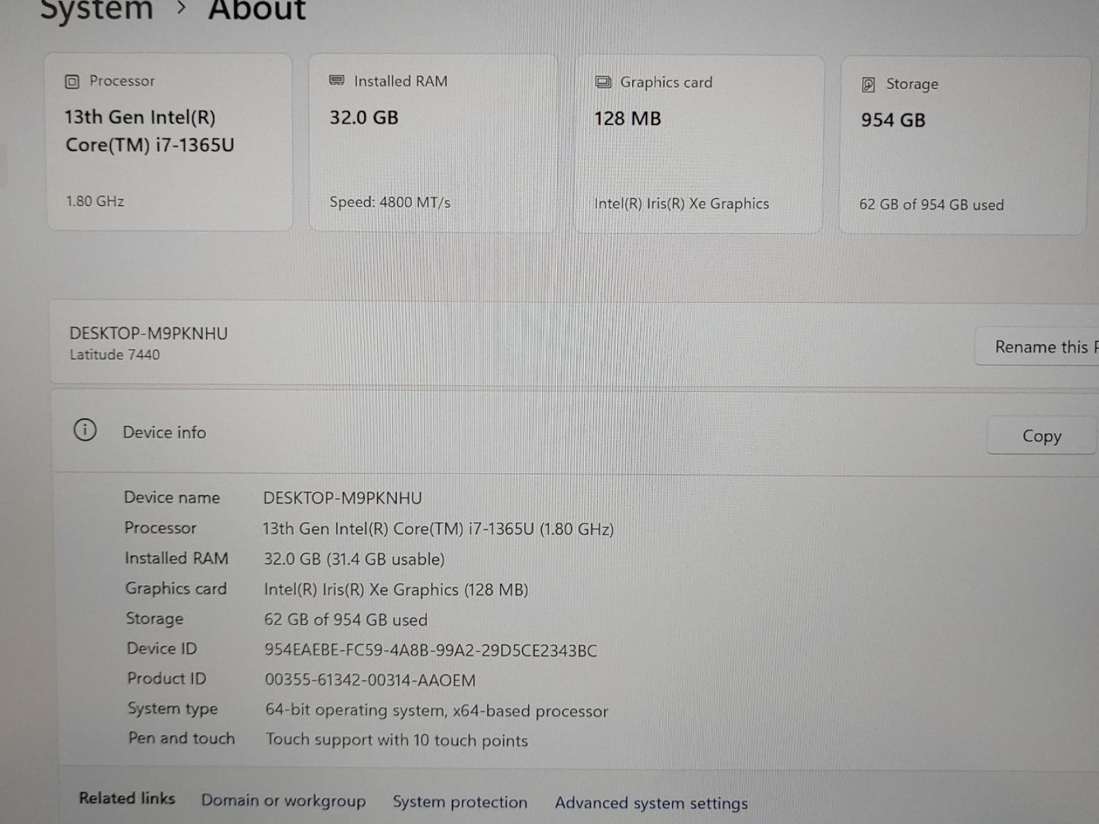 Dell Latitude 7440 14″ Touch Intel i7-1365U 32GB 1024GB SSD Win11Pro **NO A/C**