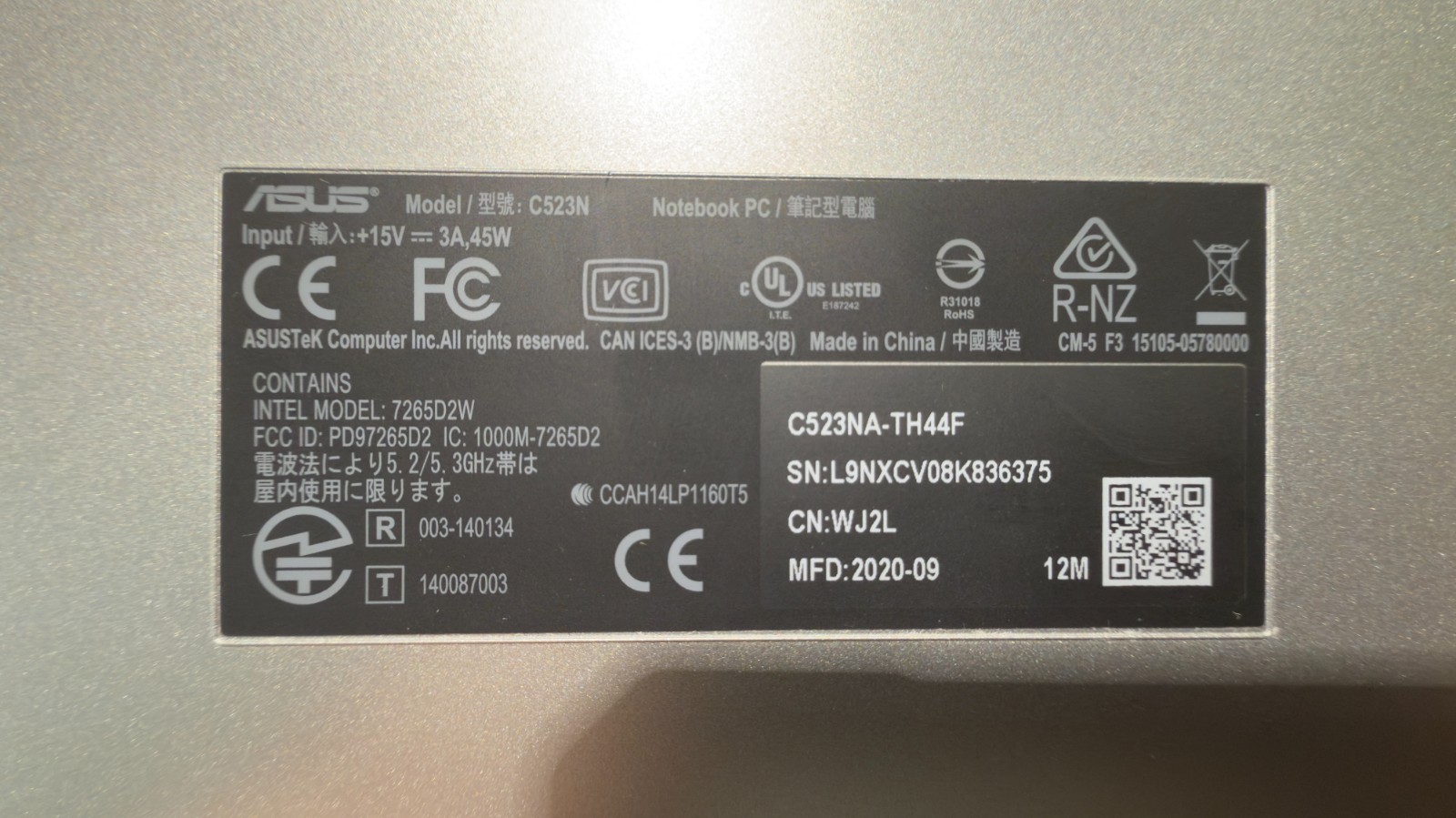 ASUS Chromebook C523N Silver Really Good Condition USB C Charger NOT included
